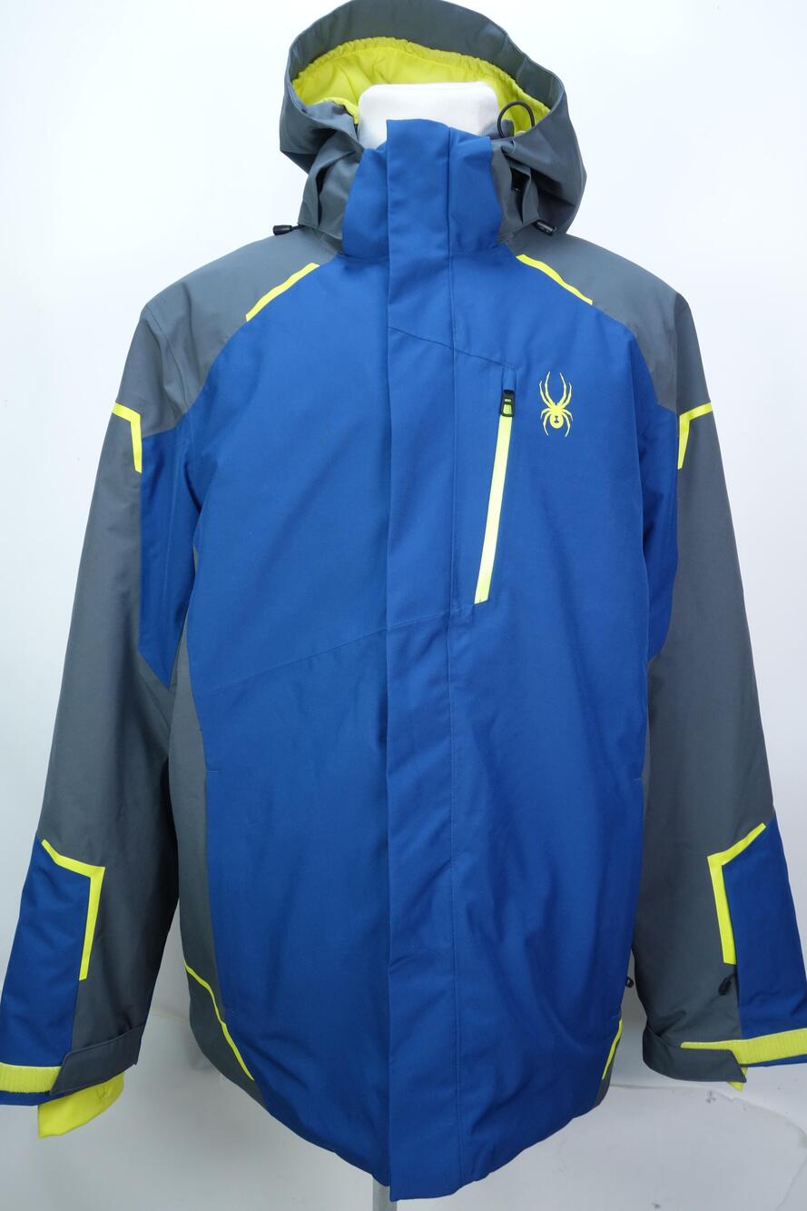 Spyder Ski Jacket Mens XL Blue Waterproof Hooded Primaloft Colorblock 221046NA